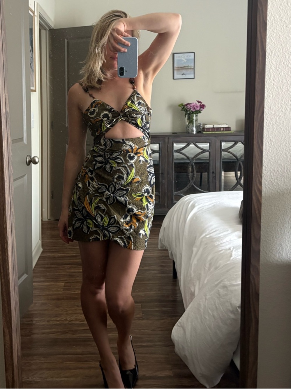 Zara Black and Yellow Floral Cutout Mini Dress - Picture 3 of 11